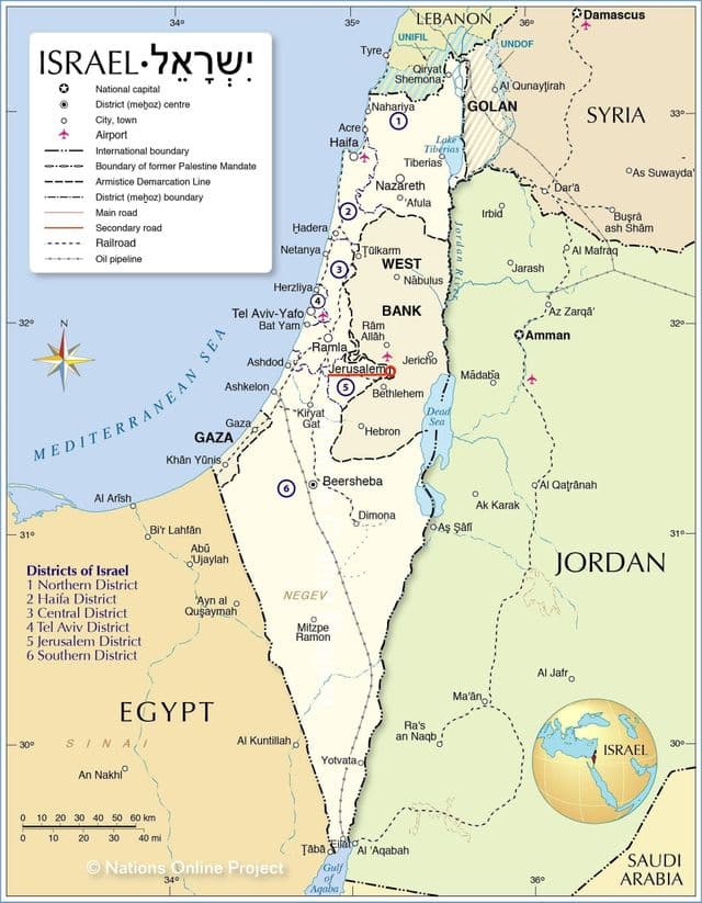 Jerusalén en el mapa de Israel