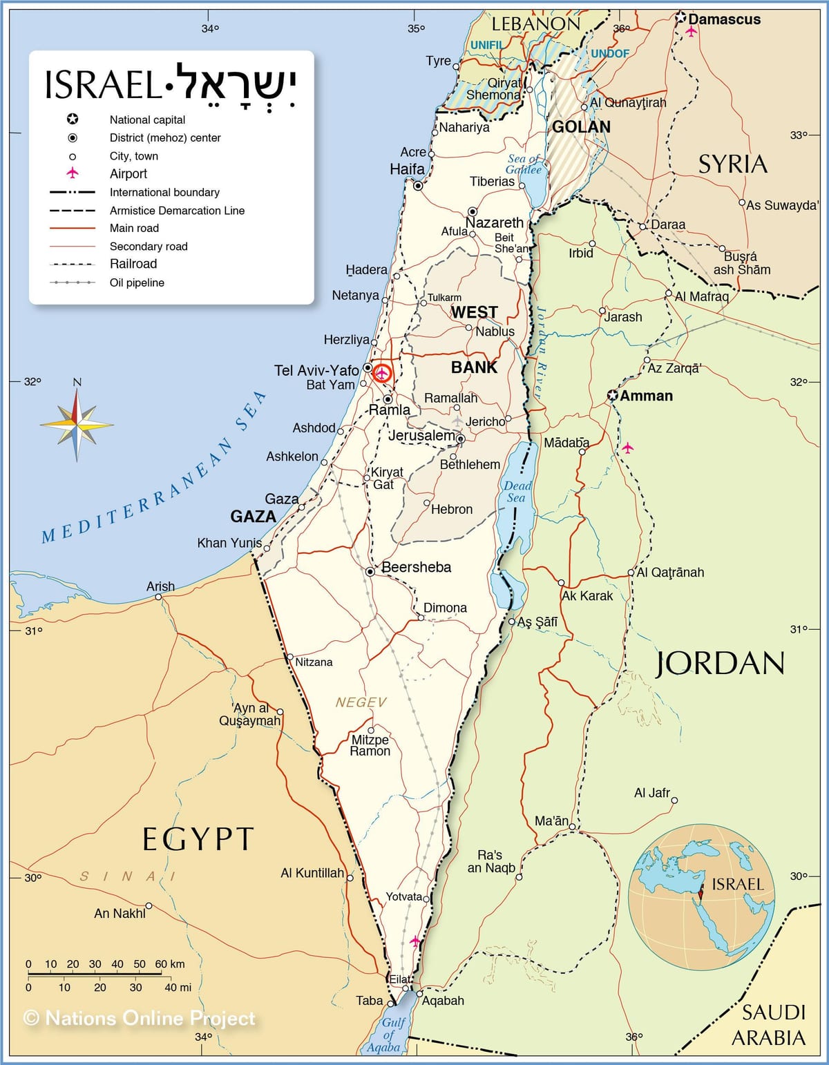 Mapa de los aeropuertos de Jerusalén