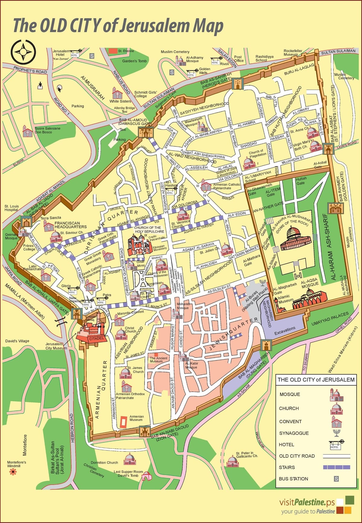 Mapa de los tours a pie de Jerusalén