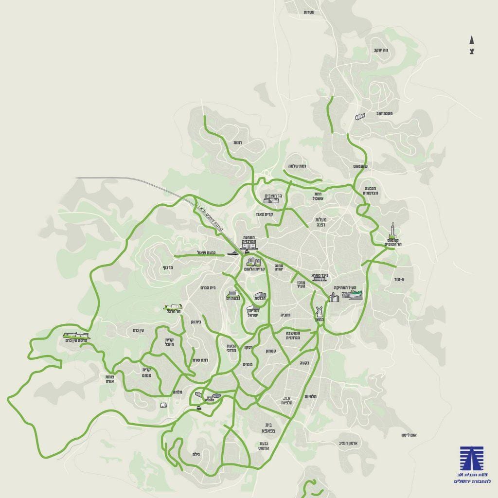Mapa del carril bici de Jerusalén