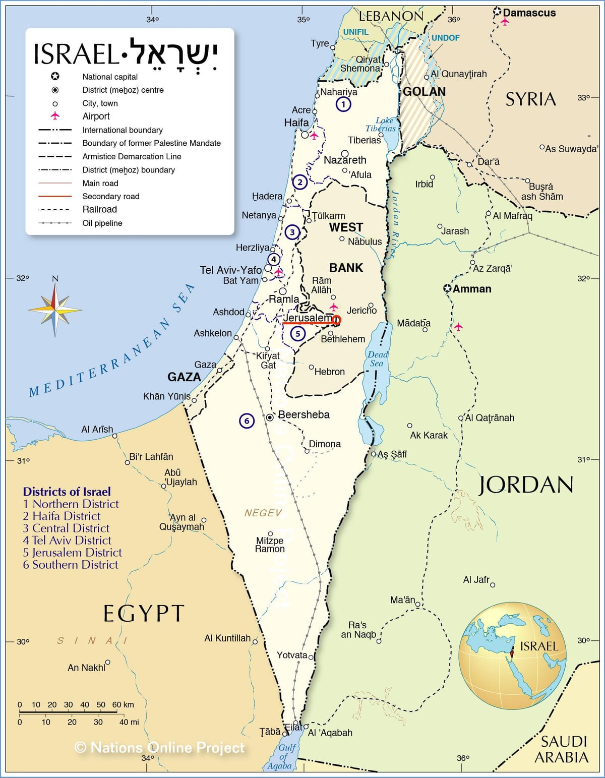 Jerusalén en el mapa de Israel
